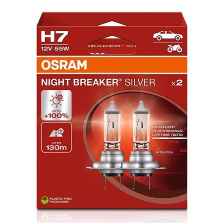 H7 2 NIGHT B SILVER 55W12V+100 REF ANTIGUA:OS64210NBS-HCB