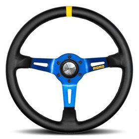 VOLANTE MOMO 350 MM PIEL NEGRA Y AZUL MOD.08