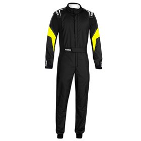 TRAJE DE CARRERAS TECNICA HYBRID FIA 8856-2018 NEGRO / AMARILLO FLUO TALLA 56
