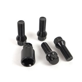 OMP SPEED JUEGO DE 4 TORNILLOS ANTIRROBO LLANTAS M14X1.5 CONICO LARGO 28/55MM LLAVE 17/19 COLOR NEGRO DIN 10.9