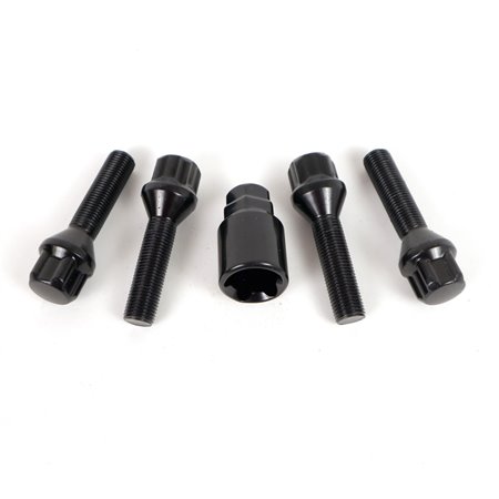 OMP SPEED JUEGO DE 4 TORNILLOS ANTIRROBO LLANTAS M12X1.25 CONICO LARGO 40/65MM LLAVE 17/19 COLOR NEGRO DIN 10.9