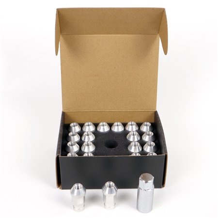 OMP SPEED JUEGO DE 20 TUERCAS DE ALUMINIO M14X1.25 LLAVE DE 19 LARGO 40MM COLOR PLATA DE ALUMINIO 7075