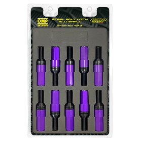 OMP SPEED JUEGO DE 20 TORNILLOS CON PROTECTOR DE ALUMINIO DE COLORES M12X1.25 LLAVE DE 17-19 LARGO 28MM CON PROTECTOR MORADO