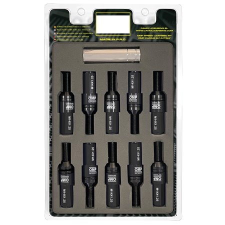 OMP SPEED JUEGO DE 20 TORNILLOS CON PROTECTOR DE ALUMINIO DE COLORES M14X1.25 LLAVE DE 17-19 LARGO 28MM CON PROTECTOR NEGRO