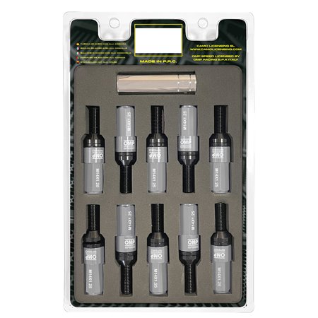 OMP SPEED JUEGO DE 20 TORNILLOS CON PROTECTOR DE ALUMINIO DE COLORES M14X1.25 LLAVE DE 17-19 LARGO 28MM CON PROTECTOR GRIS