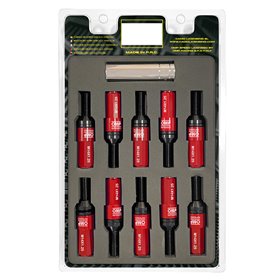 OMP SPEED JUEGO DE 20 TORNILLOS CON PROTECTOR DE ALUMINIO DE COLORES M14X1.25 LLAVE DE 17-19 LARGO 28MM CON PROTECTOR ROJO