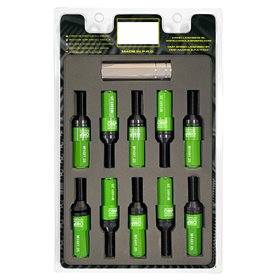 OMP SPEED JUEGO DE 20 TORNILLOS CON PROTECTOR DE ALUMINIO DE COLORES M14X1.25 LLAVE DE 17-19 LARGO 28MM CON PROTECTOR VERDE