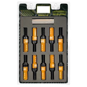 OMP SPEED JUEGO DE 20 TORNILLOS CON PROTECTOR DE ALUMINIO DE COLORES M14X1.25 LLAVE DE 17-19 LARGO 28MM CON PROTECTOR NARANJA