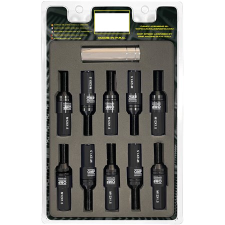 OMP SPEED JUEGO DE 20 TORNILLOS CON PROTECTOR DE ALUMINIO DE COLORES M12X1.5 LLAVE DE 17-19 LARGO 28MM CON PROTECTOR NEGRO