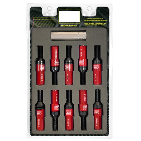 OMP SPEED JUEGO DE 20 TORNILLOS CON PROTECTOR DE ALUMINIO DE COLORES M12X1.5 LLAVE DE 17-19 LARGO 28MM CON PROTECTOR ROJO