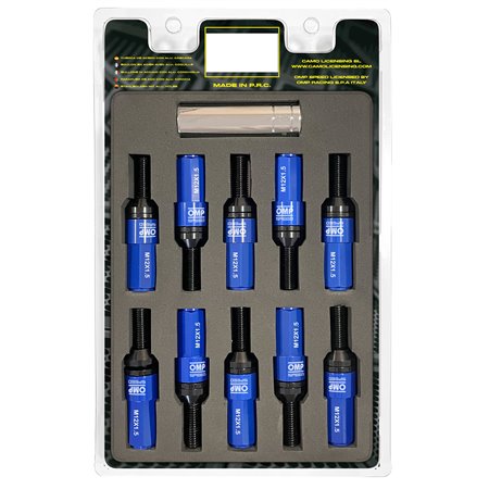 OMP SPEED JUEGO DE 20 TORNILLOS CON PROTECTOR DE ALUMINIO DE COLORES M12X1.5 LLAVE DE 17-19 LARGO 28MM CON PROTECTOR AZUL