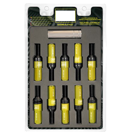 OMP SPEED JUEGO DE 20 TORNILLOS CON PROTECTOR DE ALUMINIO DE COLORES M12X1.5 LLAVE DE 17-19 LARGO 28MM CON PROTECTOR AMARILLO