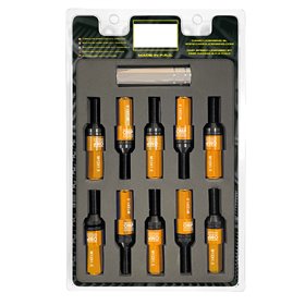OMP SPEED JUEGO DE 20 TORNILLOS CON PROTECTOR DE ALUMINIO DE COLORES M12X1.5 LLAVE DE 17-19 LARGO 28MM CON PROTECTOR NARANJA
