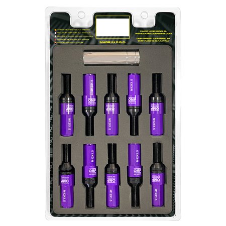 OMP SPEED JUEGO DE 20 TORNILLOS CON PROTECTOR DE ALUMINIO DE COLORES M12X1.5 LLAVE DE 17-19 LARGO 28MM CON PROTECTOR MORADO