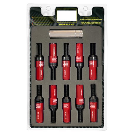 OMP SPEED JUEGO DE 20 TORNILLOS CON PROTECTOR DE ALUMINIO DE COLORES M14X1.5 LLAVE DE 17-19 LARGO 28MM CON PROTECTOR ROJO