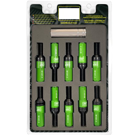 OMP SPEED JUEGO DE 20 TORNILLOS CON PROTECTOR DE ALUMINIO DE COLORES M14X1.5 LLAVE DE 17-19 LARGO 28MM CON PROTECTOR VERDE