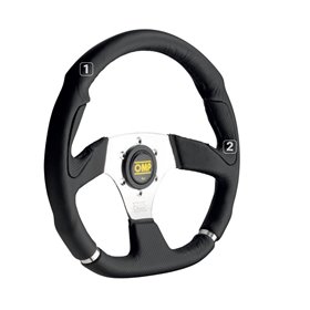 VOLANTE OMP CROMO PIEL 350MM ANCHO/330MM ALTO NEGRO/CROMO