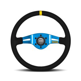VOLANTE DEPORTIVO MOMO MOD.03 350 SUEDE NEGRO CON DETALLES AZULES