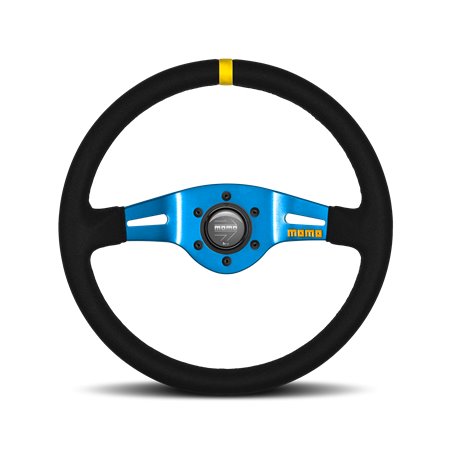 VOLANTE DEPORTIVO MOMO MOD.03 350 SUEDE NEGRO CON DETALLES AZULES