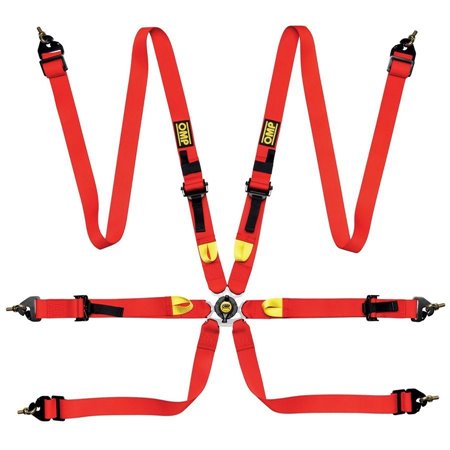 ARNES OMP 6 PUNTOS FIRST 2" FIA 8853-2016 PULL UP - ACERO AJUSTABLE ROJO