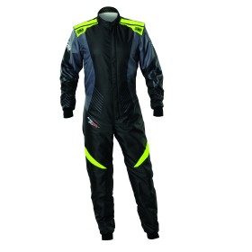 TRAJE DE CARRERAS KARTING OMP KS-2X ART  FIA 8877-2022 - PARA NIÑOS NEGRO / FLUO AMARILLO TALLA 140