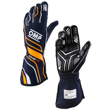 GUANTES OMP ONE-S FIA 8856-2018 AZUL MARINO / NARANJA FLUO TALLA S