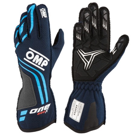 GUANTES OMP ONE EVO-X MY24 FIA 8856-2018 AZUL MARINO / CIAN TALLA XS