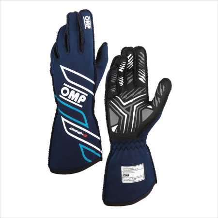 GUANTES OMP ONE-S MY2025 FIA 8856-2018 NAVY AZUL / CYAN TALLA XL
