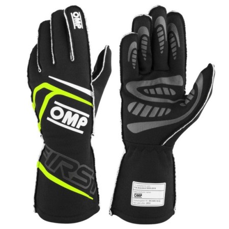 GUANTES OMP FIRST FIA 8856-2018 MY2025 NEGRO / FLUO AMARILLO TALLA M