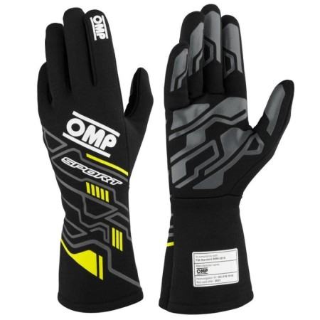 GUANTES OMP SPORT FIA 8856-2018 MY2025 NEGRO / FLUO AMARILLO TALLA M