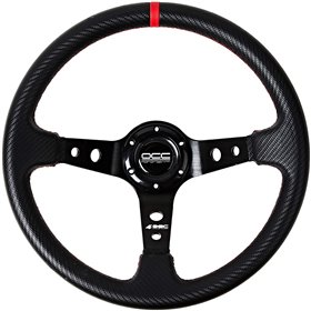 VOLANTE DESPLAZADO MOD. TRACK VINILO CARBON LOOK BRAZOS NEGROS OCC MOTORSPORT