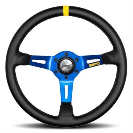 VOLANTE MOMO 350 MM PIEL NEGRA Y AZUL MOD.08