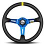 VOLANTE MOMO 350 MM PIEL NEGRA Y AZUL MOD.08