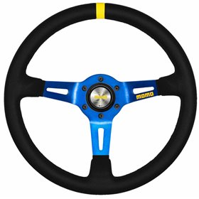 VOLANTE MOMO 350 MM ALCANTARA NEGRO Y AZUL MOD.08