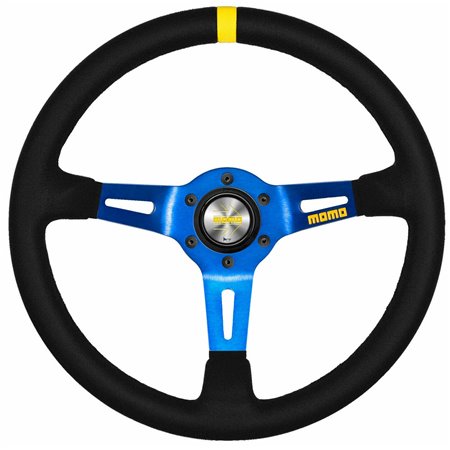 VOLANTE MOMO 350 MM ALCANTARA NEGRO Y AZUL MOD.08