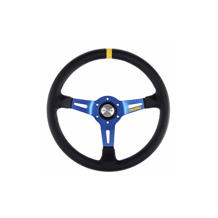 VOLANTE MOMO 350 MM PIEL NEGRA Y AZUL MOD.03