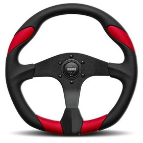 VOLANTE MOMO QUARK 350 MM PIEL NEGRO Y ROJO