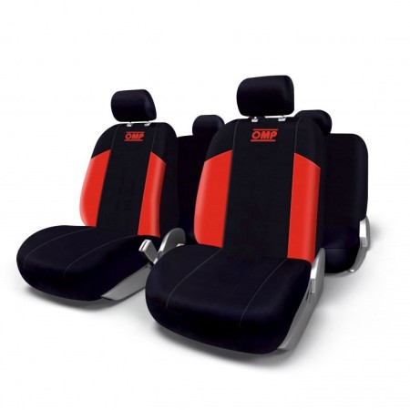 JUEGO DE FUNDAS PARA ASIENTOS DE COCHE OMP UNIVERSAL 11 PIEZAS NEGRO/ROJO