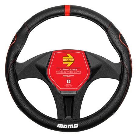 FUNDA VOLANTE MOMO SUPERGRIP UNIVERSAL NEGRO Y ROJO 38-39CM