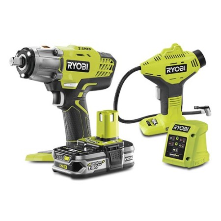 KIT RYOBI DE LLAVE DE IMPACTO + INFLADOR + BATER�A 1,5AH + CARGADOR (STOCK LAST )